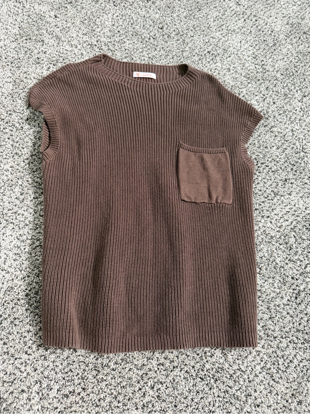 Sleeveless Ribbed Pocket Sweater - Brown